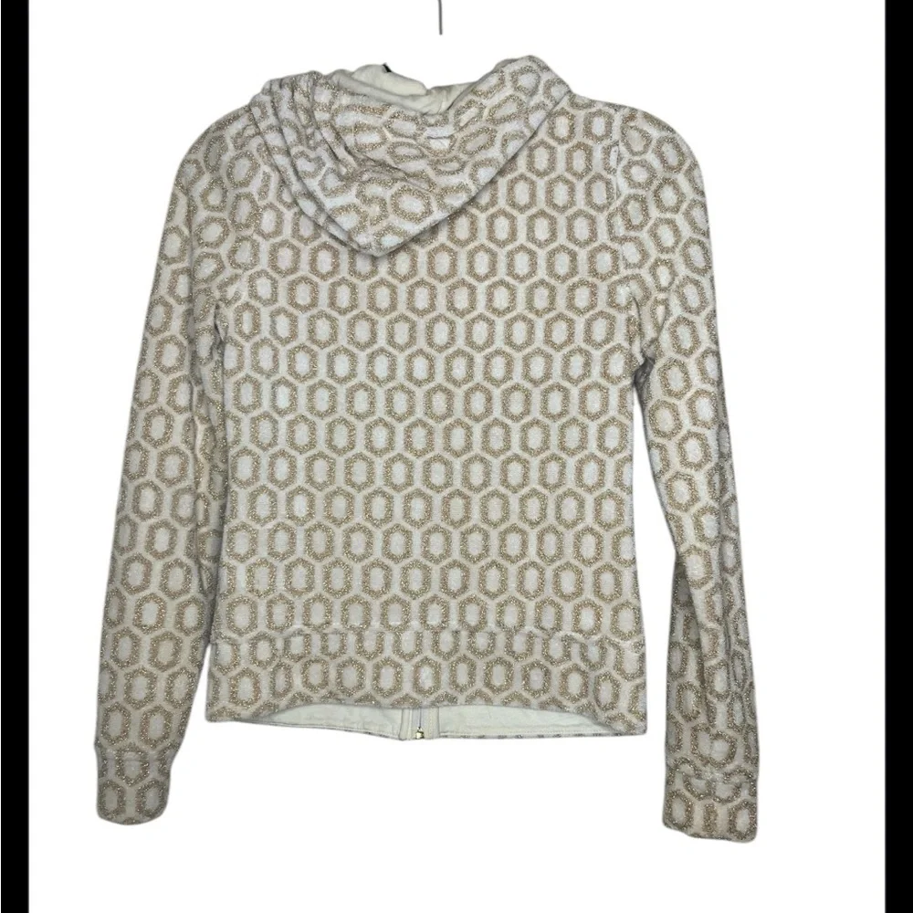 Y2K Juicy Couture Geometric Gold & Beige Terry Cloth Hoodie size S